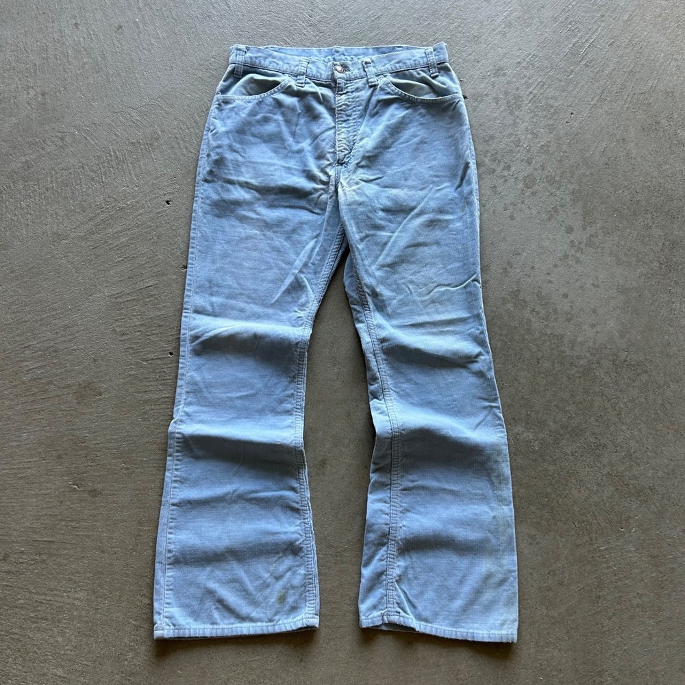 Vintage 70s Levis 646 Pants Size 33x32 Baby Blue Bell Bottom Corduroy Flare USA